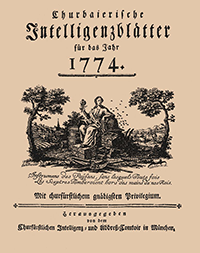 Bild der Titelseite Churbaierische Intelligenzblätter 1774 mit Zeichnung