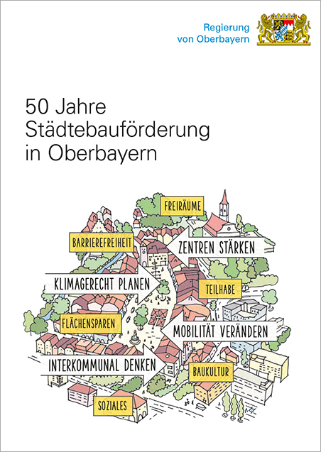 Broschüre Titelblatt: 50 Jahre Städtebauförderung der Regierung von Oberbayern