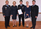 v.l.n.r.: Peter Bauch (Kreisbrandrat des Landkreises Starnberg), Regierungspräsidentin Maria Els, Markus Kuisl (Kreisbrandmeister), Begleitung von Herrn Kuisl, Tim Weidner (weiterer Stellv. des Landrats des Landkreises Starnberg)