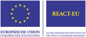 Logo EU Europäischer Sozialfonds | REACT-EU, Als Teil der Reaktion der Union auf die Covid-19-Pandemie finanziert
