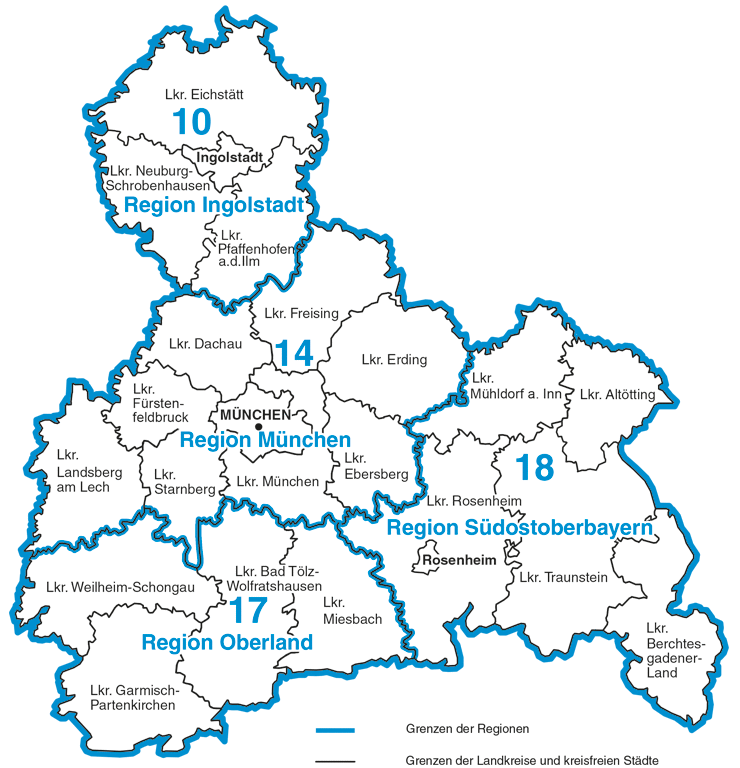 Planungsregionen in Oberbayern
