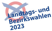 Ankreuzungszeichen mit Schriftzug Landtags- und Bezirkswahlen 2023
